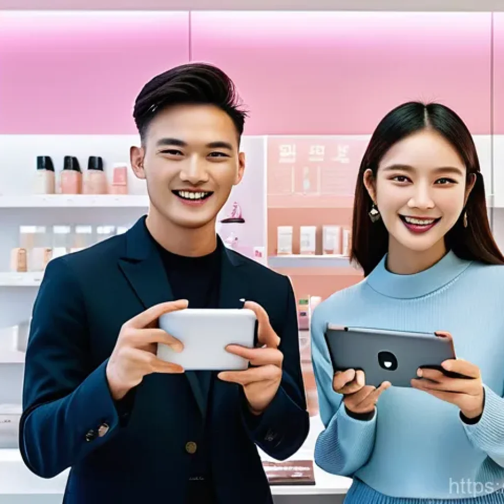 해외마케팅 채널별 전략 비교 - **Vibrant K-Beauty Global E-commerce Hub with SNS Virality:**
    A visually rich and dynamic scene ...