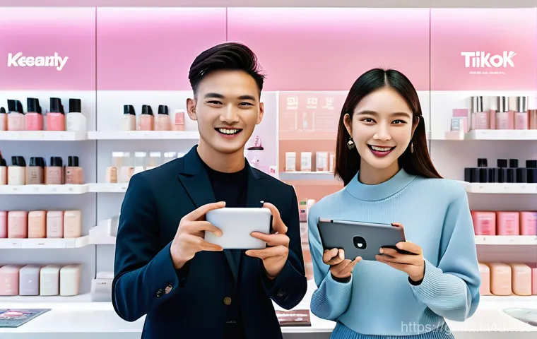 해외마케팅 채널별 전략 비교 - **Vibrant K-Beauty Global E-commerce Hub with SNS Virality:**
    A visually rich and dynamic scene ...