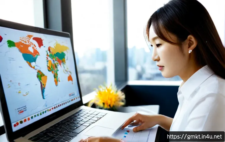 해외마케팅 경력 10년 차의 조언 - Photorealistic experienced international marketing consultant in a modern sunlit office, thoughtfull...
